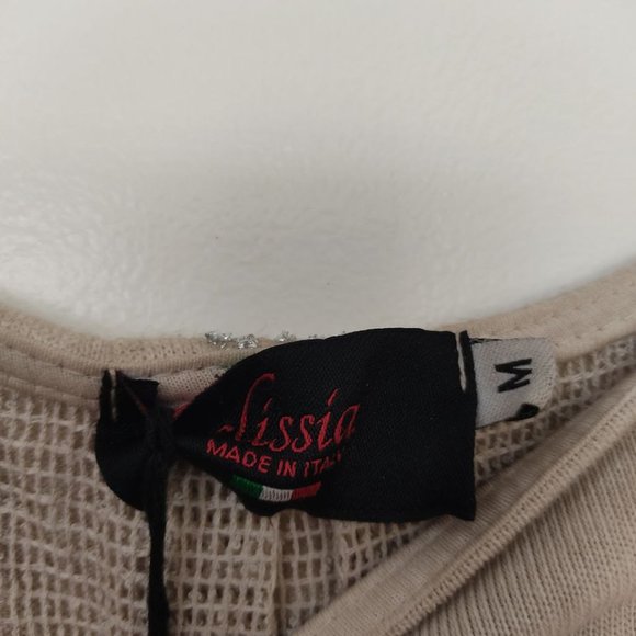 Elissia Blouse Women's Size M Beige Cursive Long Sleeve Made in Italy - Picture 6 of 16